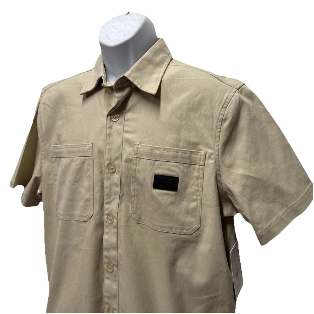 Dogg Supply Snoop Dogg Men Button Down Shirt Short Sleeve Work Wear Tan Medium